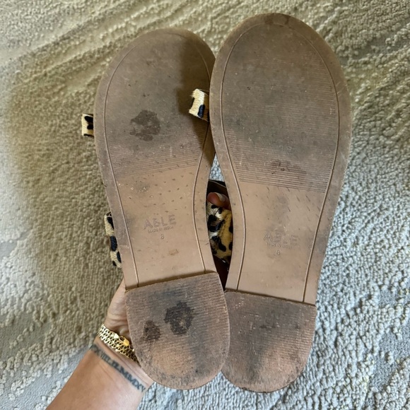 Able Margarete Leopard Print Fur Leather Sandals Flats Slides Slip on Cheetah 8 - Picture 5 of 10